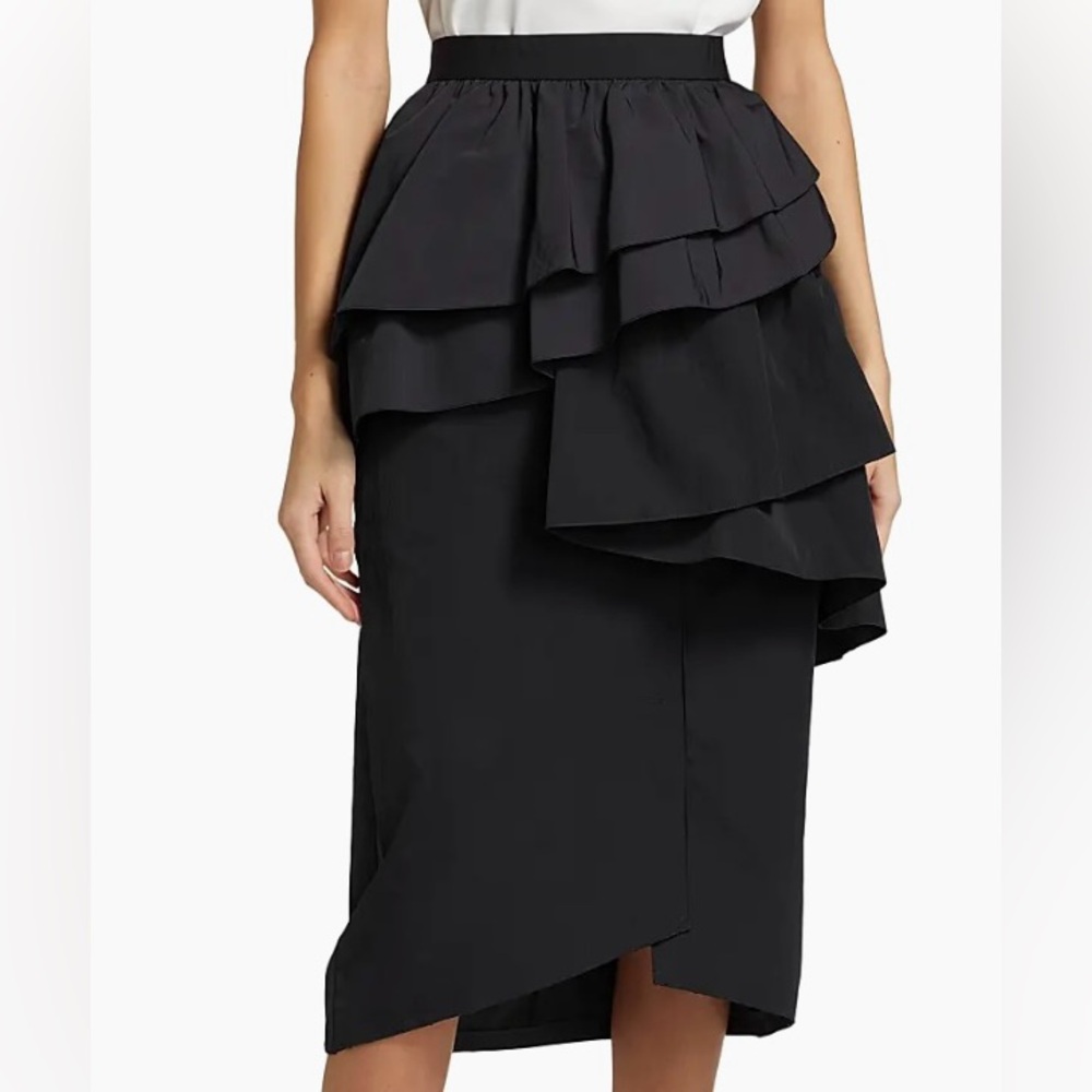 Barneys New York  Asymmetric Ruffled Parachute Midi-Skirt Black Size M.